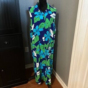 Carolina Colours Blue Tropical Floral Maxi Dress Sleeveless Button Front 22W